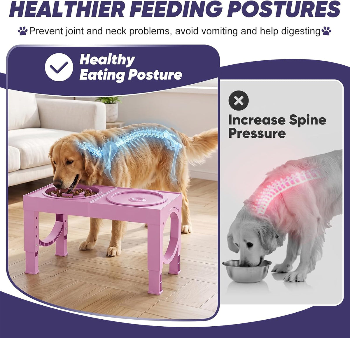 XIAZ Elevated Dog Bowls Large Breed Raised Dogs Bowl Stand - C-Pink / Premium - image 3