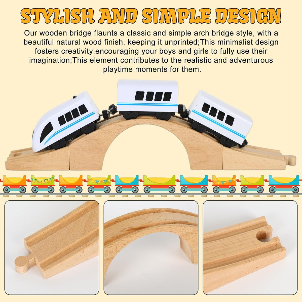 JarThenaAMCS wooden train track expansion set with two bridges and straight tracks - view 3