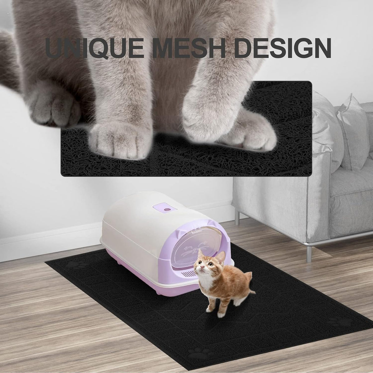 Cat Litter Box Mat, 47" x 35" Large Waterproof Litter Trapping Mat – Daily Care for Cats - Black / X-Large（35" x 24" ) - image 3
