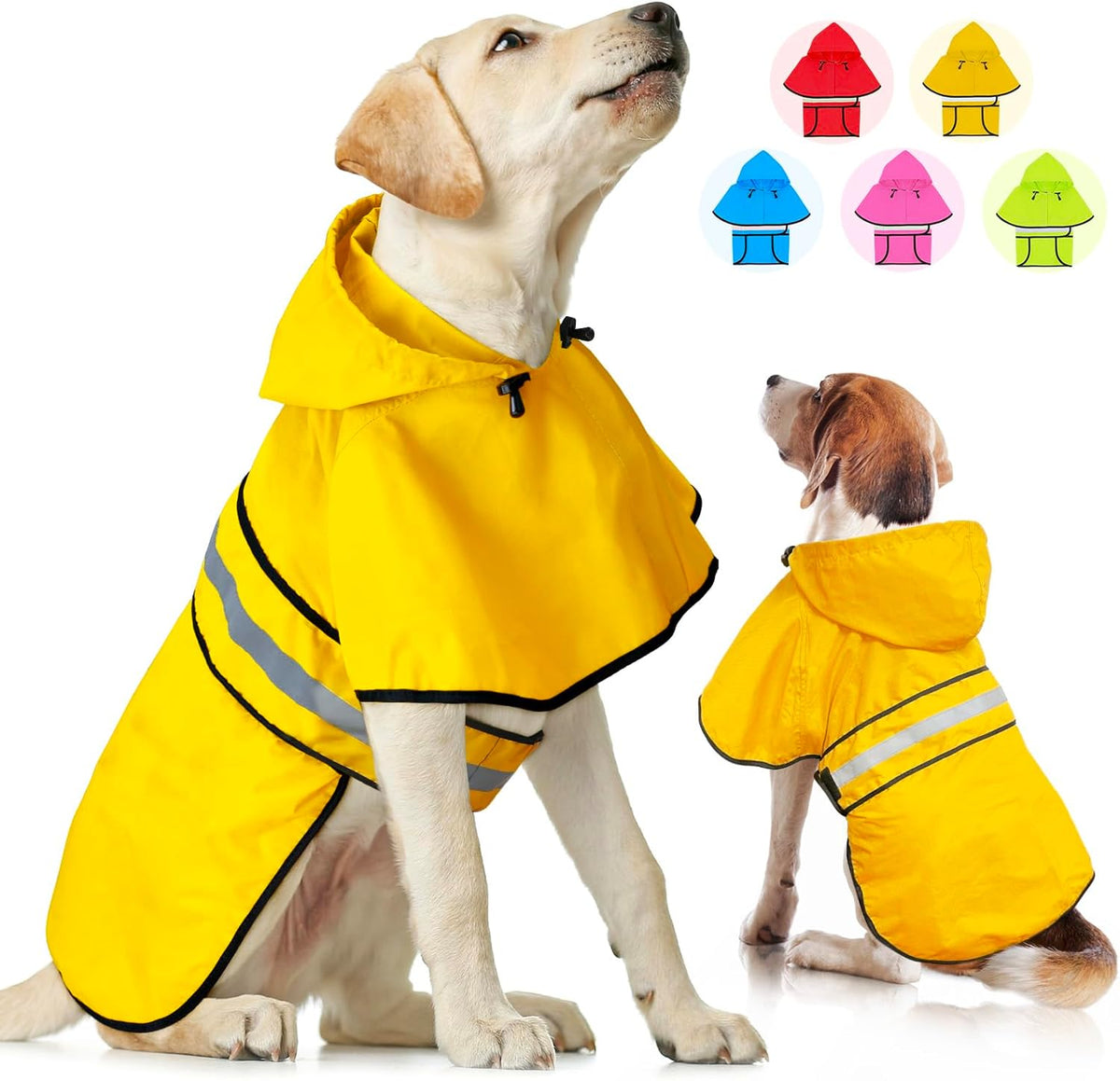Weesiber Dog Raincoat, Adjustable Waterproof Dog Rain Jacket Poncho with Reflective Strip and Leash - X-Large / Yellow