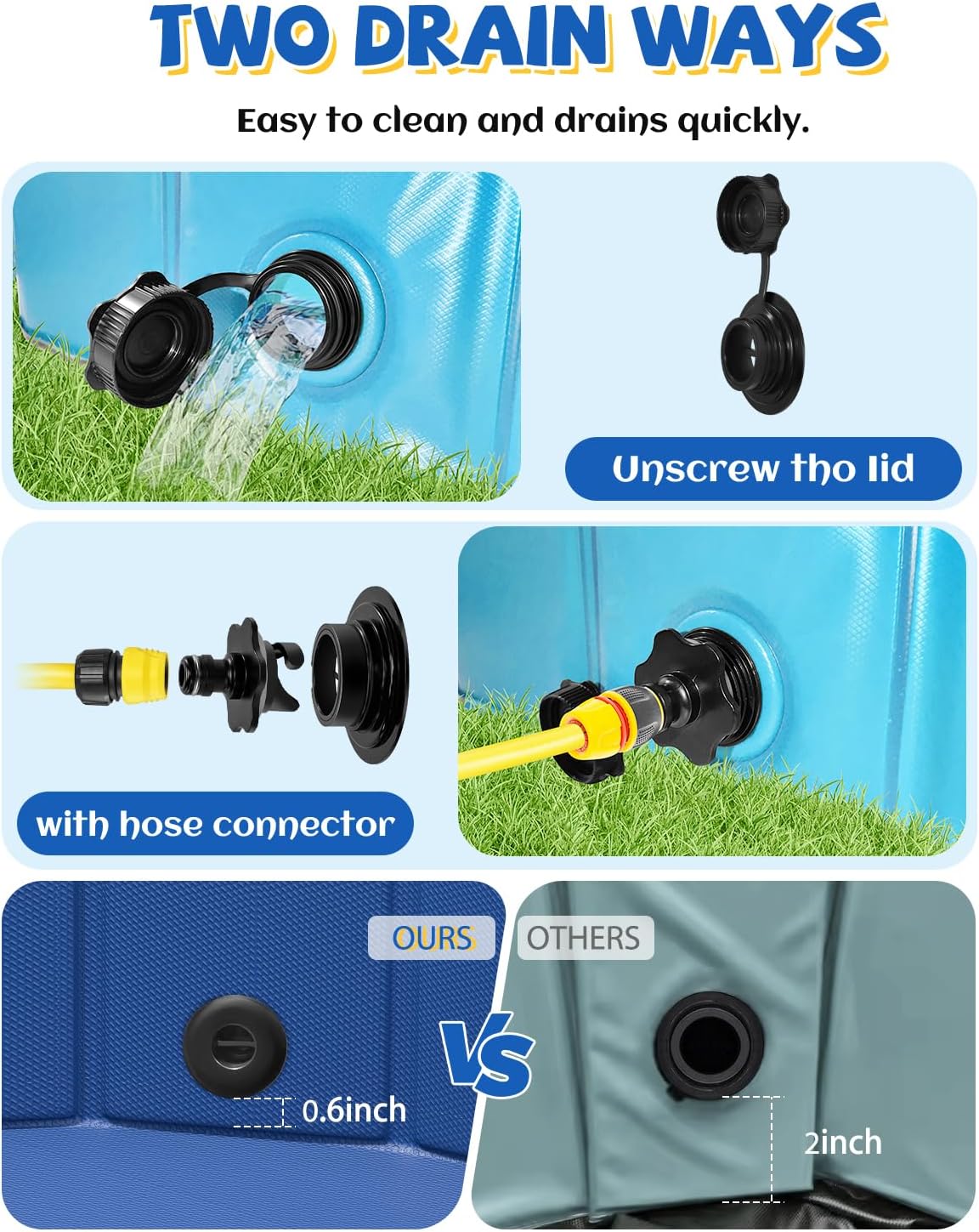 YSJILIDE Portable Dog Pool PVC Pet Swimming Bathtub Collapsible Hard - Blue / L-48" x 12" - image 2