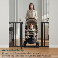 Cumbor 29.7-48" Baby Gate for Stairs, Mom's Choice Awards Winner-Dog Gate for Doorways, Auto Close Safety Pet Gate for Dogs Indoor, Easy Install Pressure Mounted Child Gate with Walk Thru Door, Black