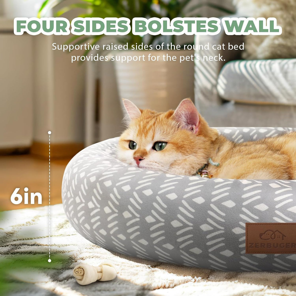 Zerbuger 20in Pink Round Dog Bed Sofa for Dogs Cats - Grey Pattern / Small - image 2