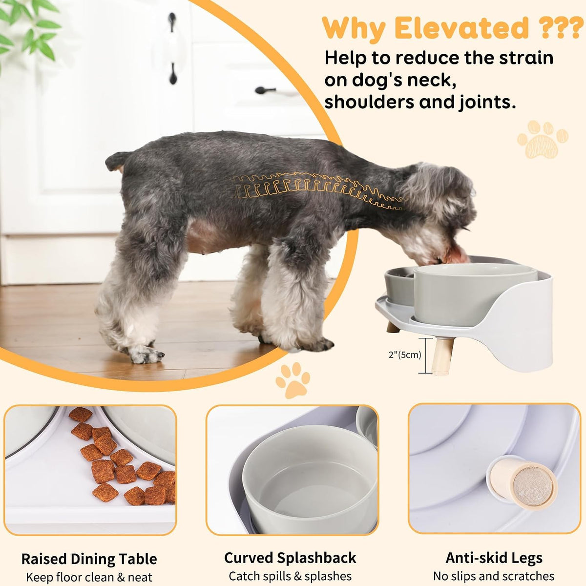 Elevated Slow Feeder Dog Bowls with Splash Proof Stand - Medium / Grey - image 3