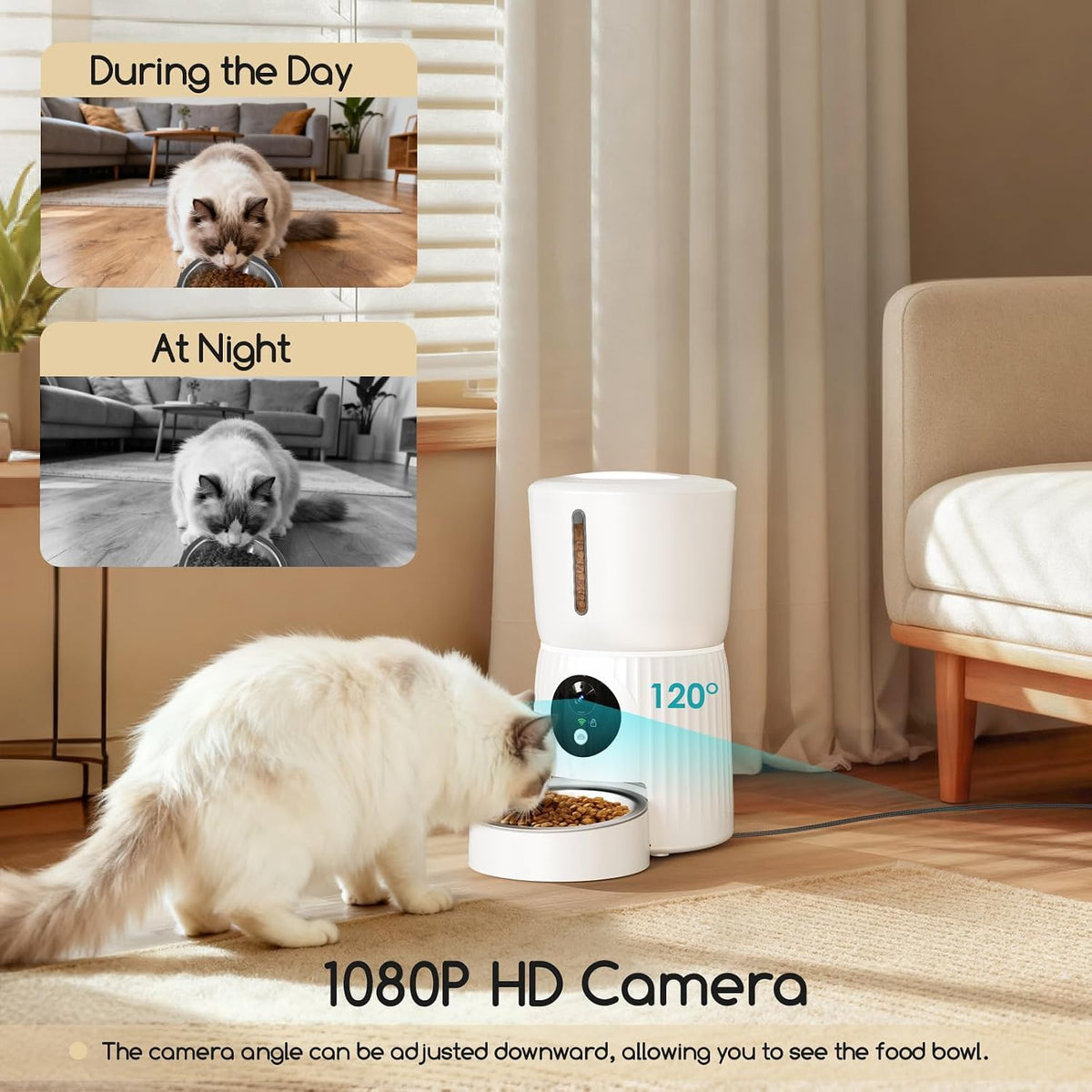 Faroro Automatic Cat Feeder with Camera - White / 1080P Camera - image 2