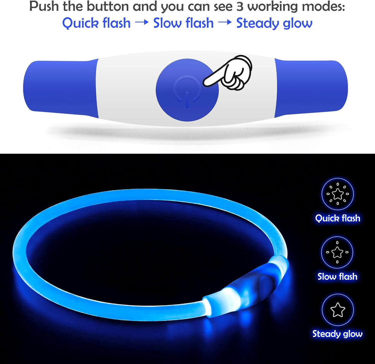 Led Dog Collar, BSEEN USB Rechargeable Flash Light up Dog Collar – Essentials for Dogs - Blue - image 2