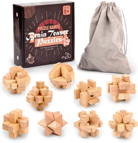 VolksRose 12pcs Wooden Brain Teaser Puzzles - C-9pcs-4.5cm
