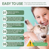 Cat Calming Pheromone Diffuser Set, Pet Calming Plug-in Kit (2 Diffusers + 4 Refills), Reduces Cat Stress, Aggression, Fighting, Marking, Meowing, Travel, Vet Visit Anxiety, 120 Days, Non-Toxic, Safe
