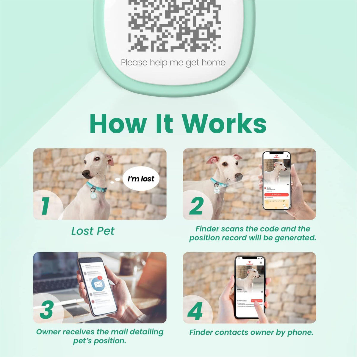 Pawaii Dog ID Tag, Silent Silicone QR Code Tag, Scan Alerts - Green - image 3