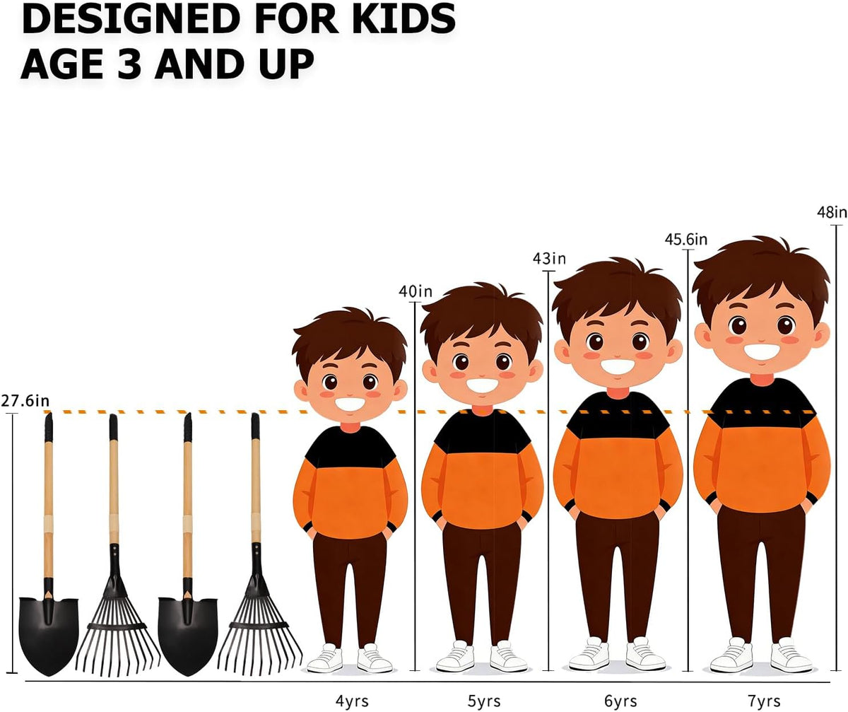 7PCS Kids Gardening Tools, Long Shovel, Rake for Leaves, Spade - 2pcs Rakes & 2pcs Shovels - image 3