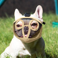 Short Snout Dog Muzzle - Adjustable Breathable Mesh Bulldog Muzzle for Biting Chewing Barking - Khaki / Medium/11"-17" - image 3