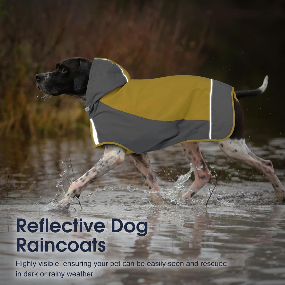 Hooded Dog Raincoat, Reflective Large Dog Rain Poncho - 2X-Large / Yellow - image 3