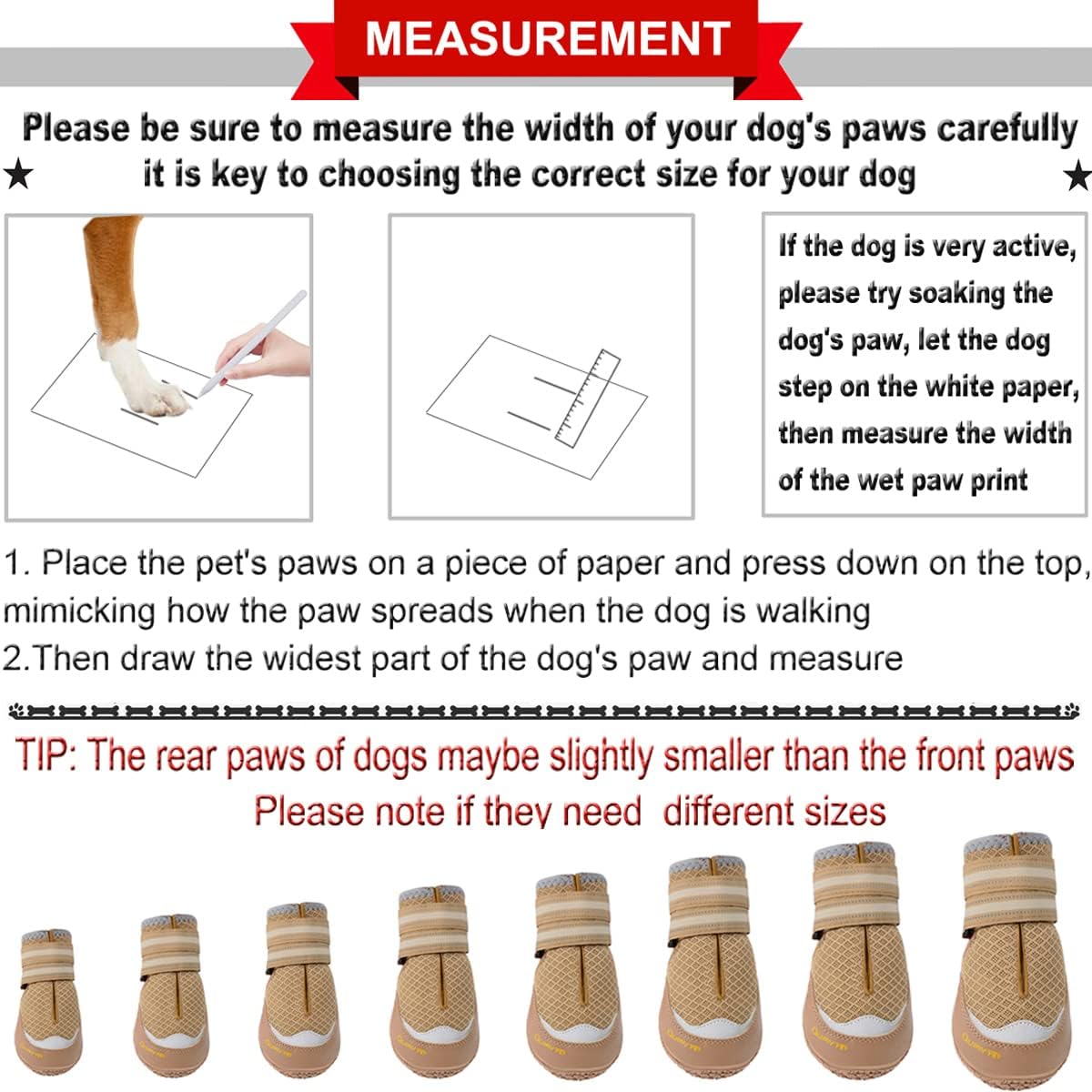QUMY Dog Shoes for Large Medium Dog Boots & Paw Protectors for Hot - Khaki / Size 7: 2.8''x3.2"(W*L) for 63-75 lbs - image 2