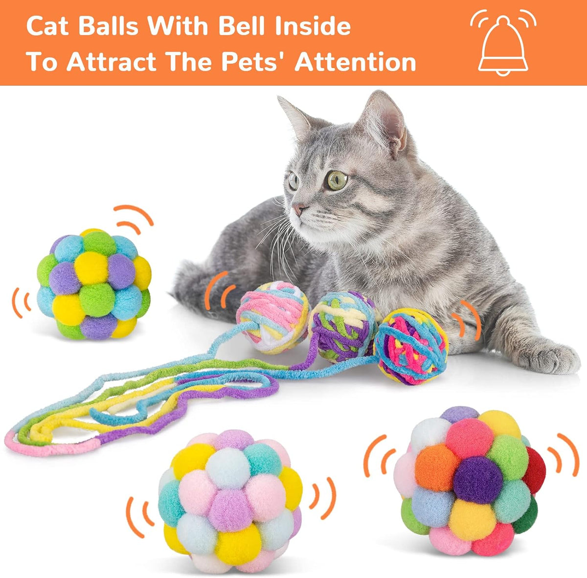 Cat Toys Balls, Wool Yarn Cat Ball with Bell Inside - 1.6 Inches - image 2