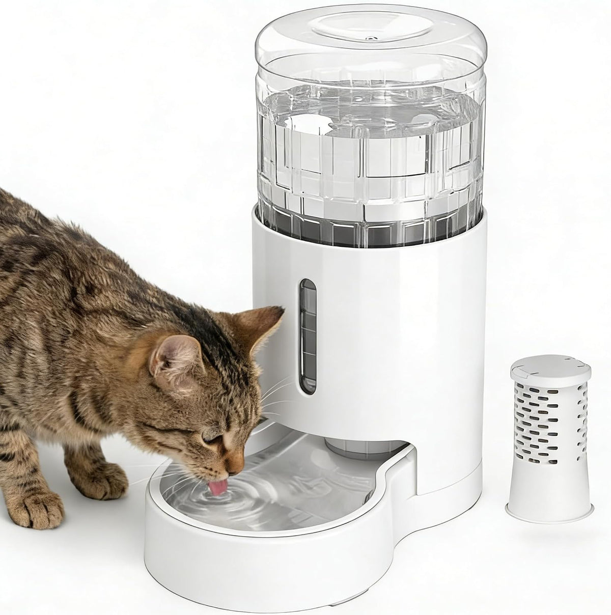 JUNSPOW Cat Water Dispenser and Stainless Steel Bowl – Essentials for Cats - White / 4L + Filter