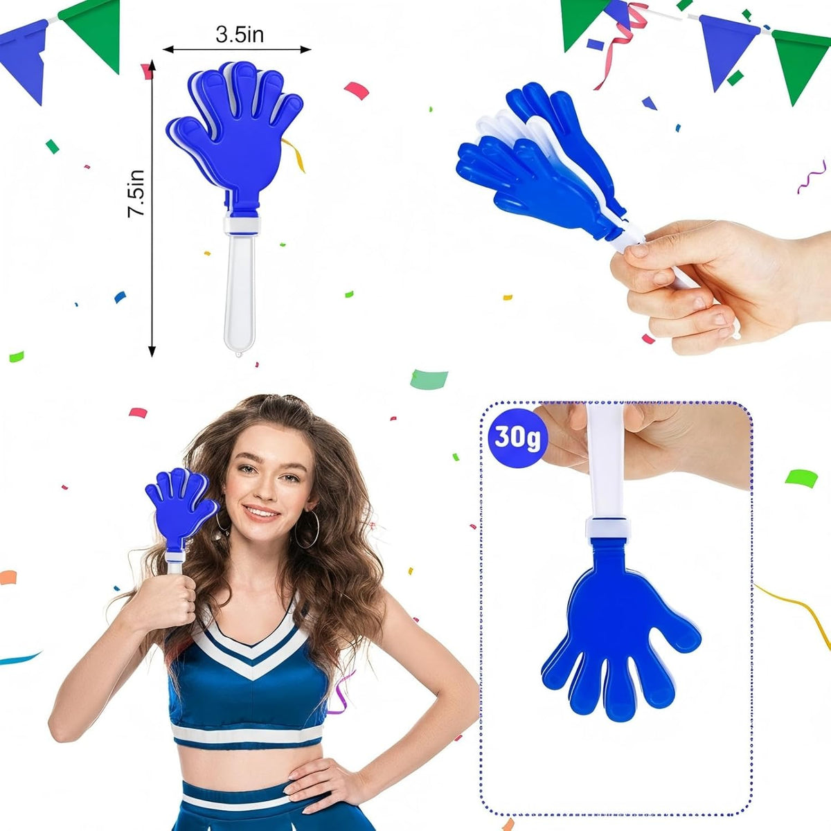 Junkin 48 pack blue and white plastic hand clapper noisemakers - view 28