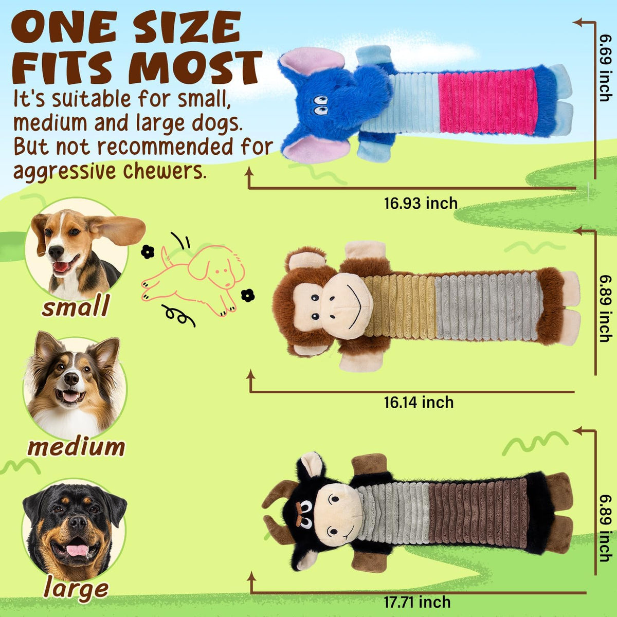 2 Pack No Stuffing Dog Squeaky Toys - Elephant&Monkey&Cattle - image 4