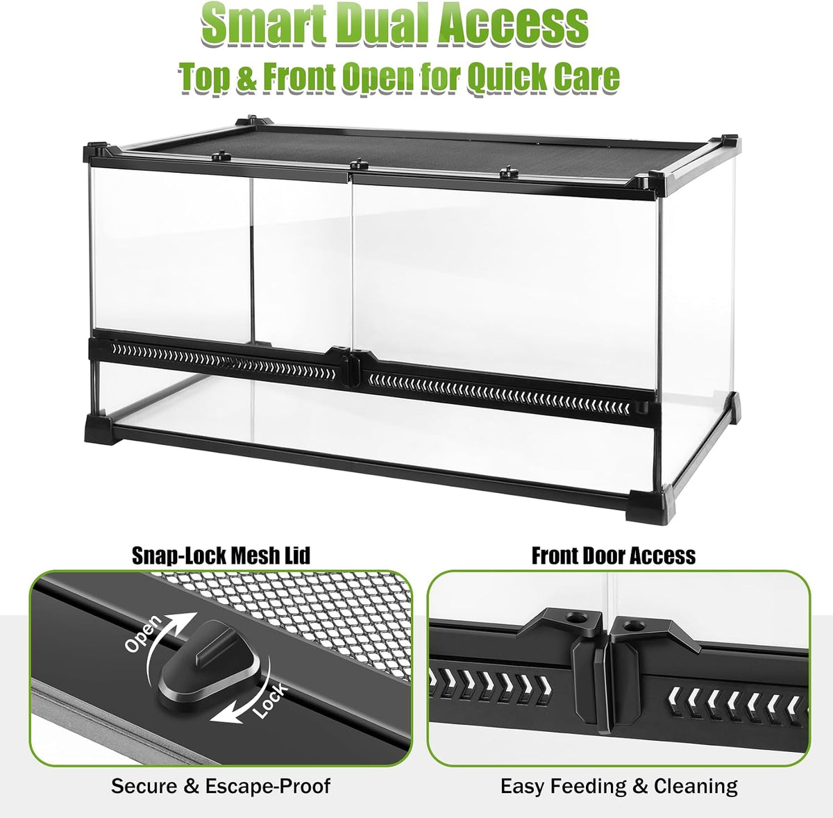 Folding Reptile Travel Terrarium Tank 17" × 12" × 10" – Essentials for Reptiles And Amphibians - 20" x 12" x 10" - image 4