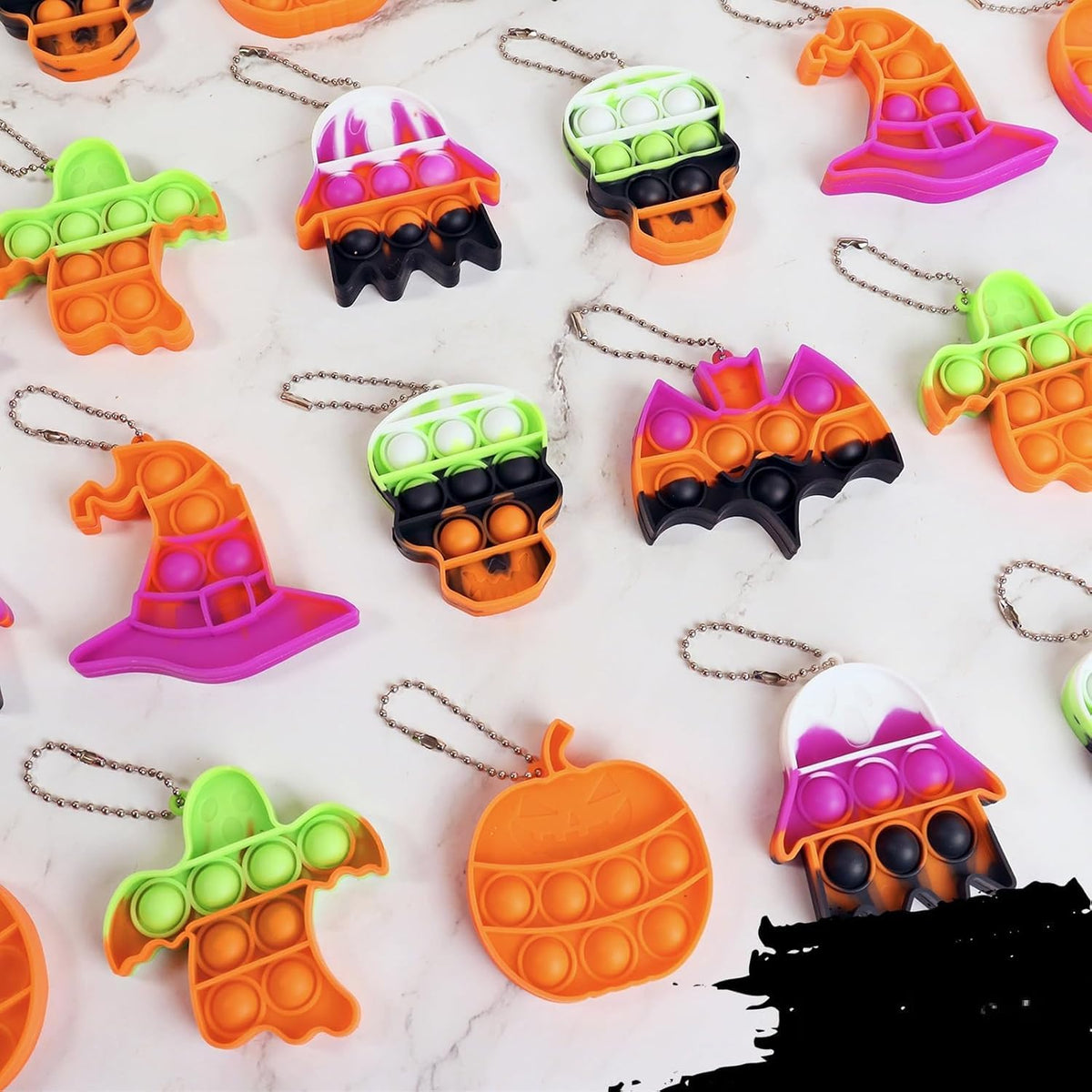 JDSTY 24-pack Halloween mini pop fidget toys in bat, ghost, pumpkin and witch hat shapes