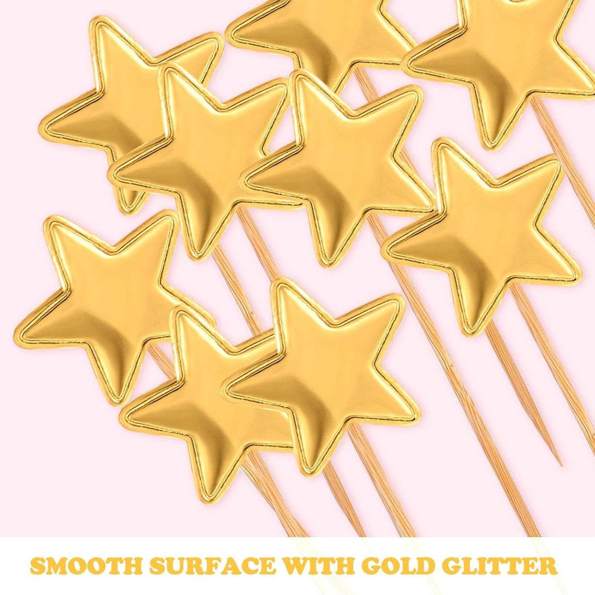 Thinp 50 gold star cupcake toppers on wooden sticks - view 3