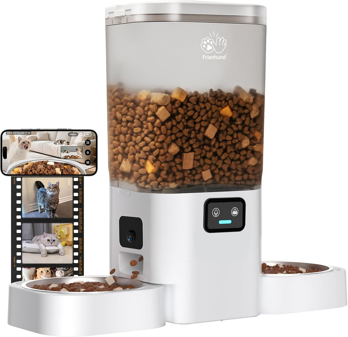 Frienhund Automatic Cat Feeder with 2K Camera: 5G WiFi Automatic Dog - White-4
