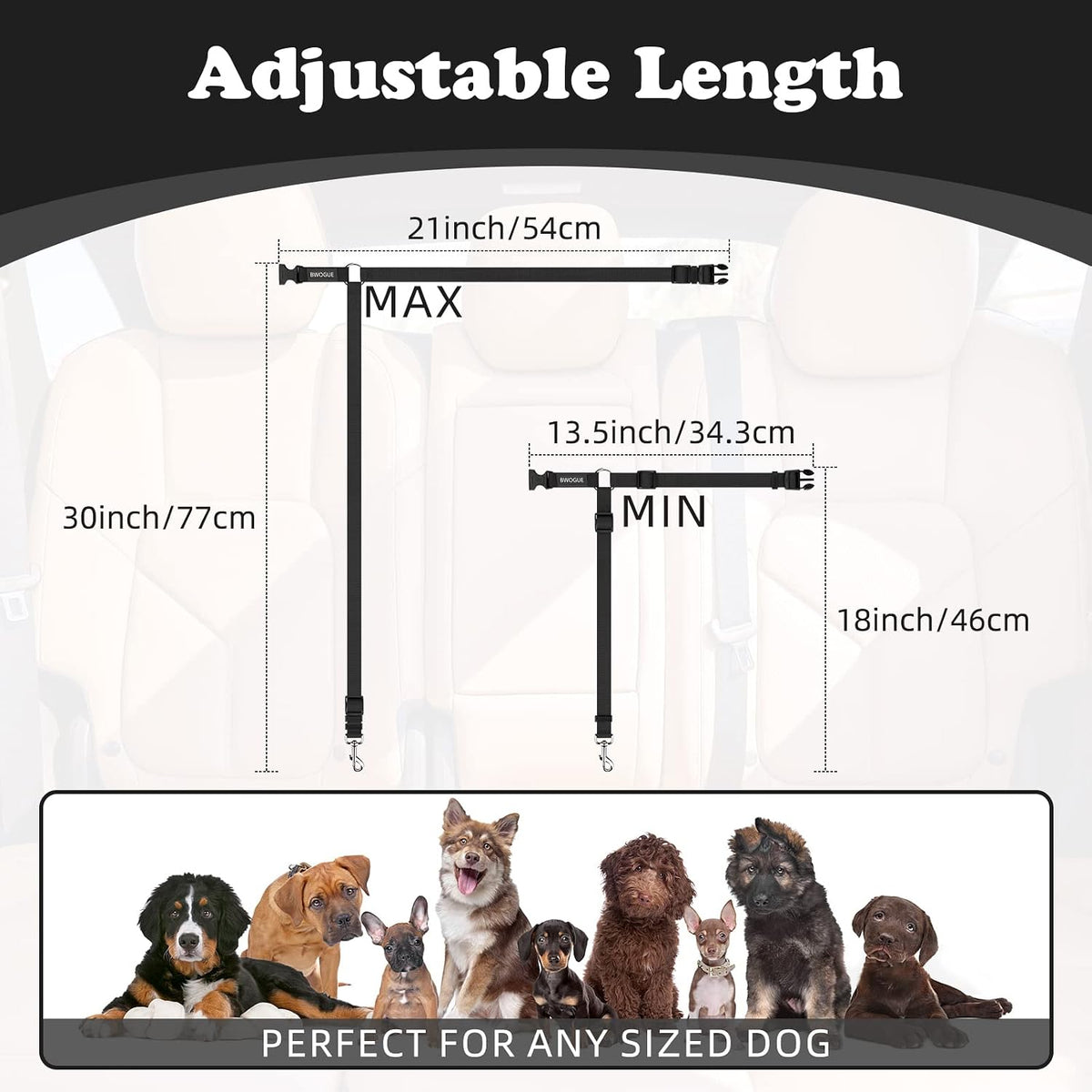 2 Pack Dog Seat Belt for Car, Headrest Restraint Safety Leads – Essentials for Dogs - Black / Not elastic - image 4