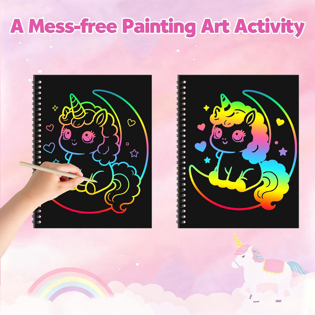 ZMLM Scratch Paper Art Craft: 2 Pack Rainbow Scratch Set for 3 4 5 6 - Unicorn - image 2