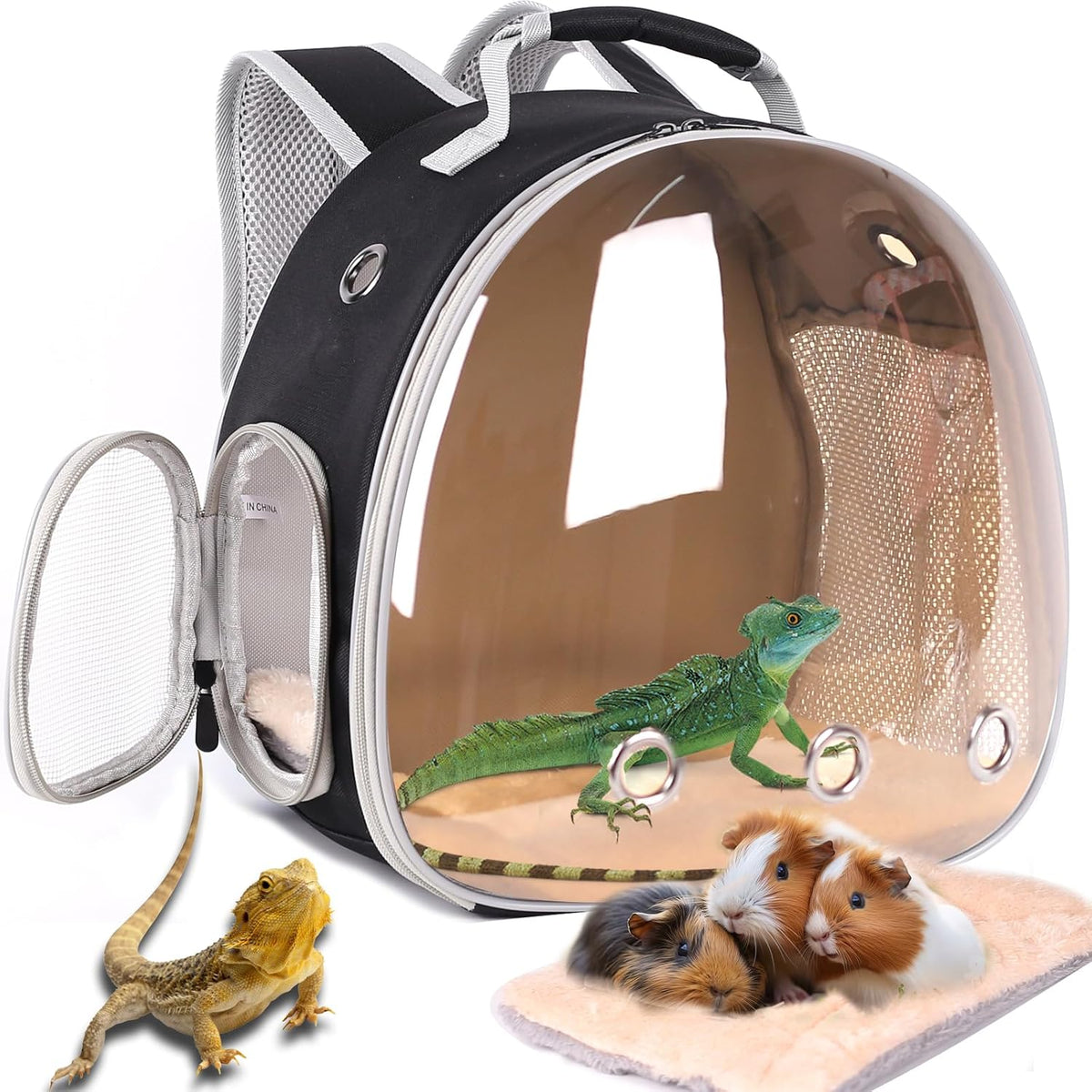 Bearded Dragon Travel Carrier Backpack, Lizard Backpack Carrier - Black / Polarized - image 2