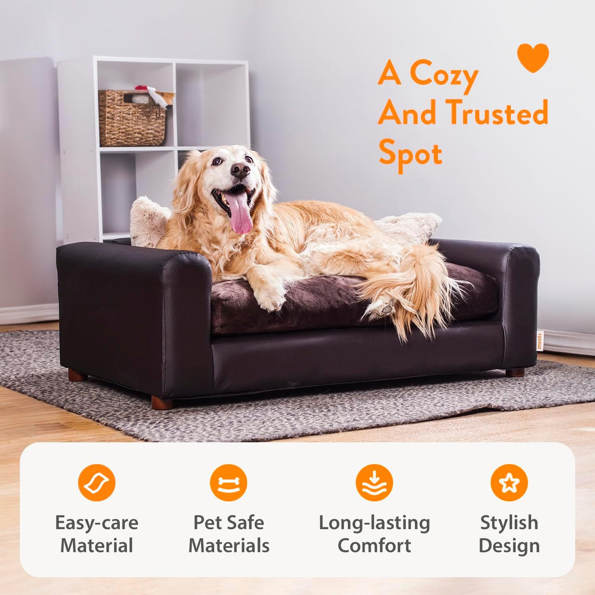 Moots Premium Leatherette Pets Sofa, Espresso, Medium/Large – Essentials for Dogs - image 3