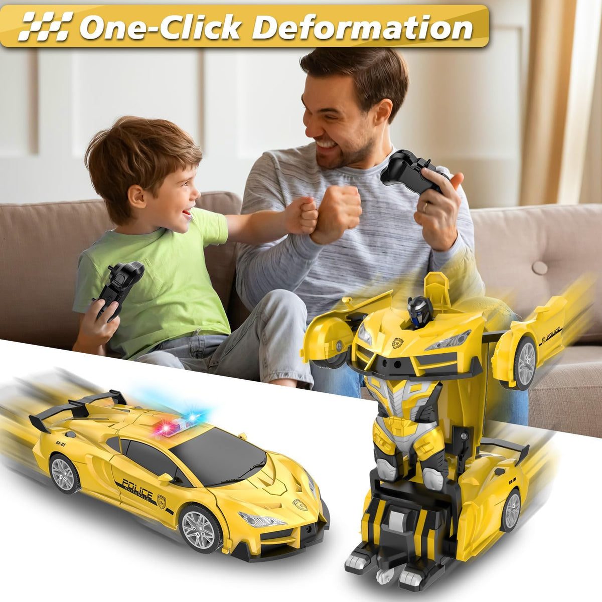 Spider Remote Control Car with Police Light - Yellow - image 2