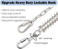 25ft Heavy Duty Chew Proof Dog Tie Out Chain Leash with Shock Absorbing Spring&Lockable Hooks-Up to 200Lbs,Use for Yard,Garden,Camping or Travel