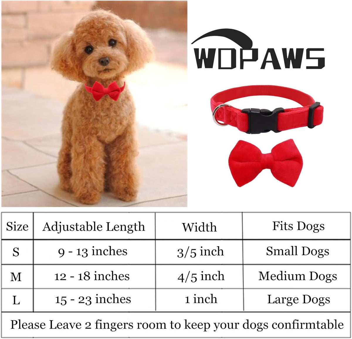 Dog Collar with Bowtie Soft Velvet Material with Quick Release Buckle - L / Red - image 3