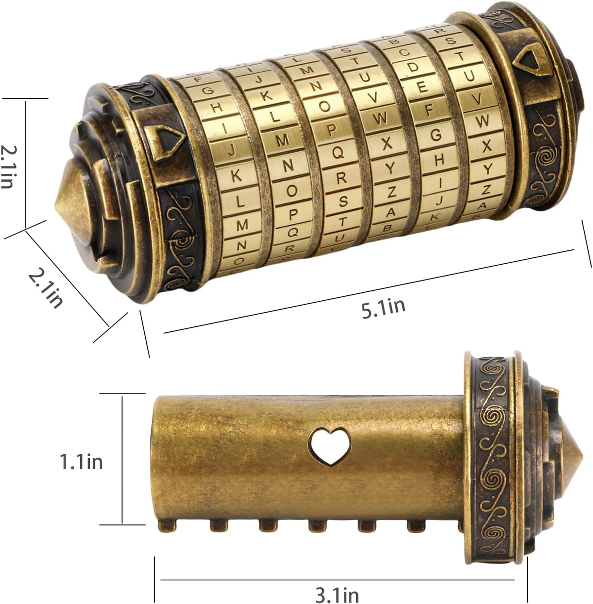 FUNDASTIC Da Vinci Code cryptex puzzle box in zinc alloy with five letter rings - view 15