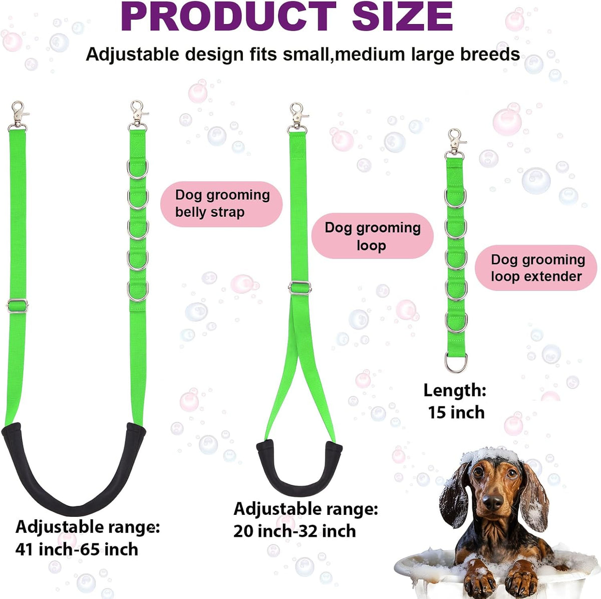 Dog Grooming Belly Strap - 3PCS Grooming Restraint Set Adjustable Belly Band Loops Strap - Green - image 2