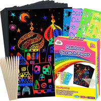 ZMLM 100Pcs Rainbow Scratch Paper Art Gifts - Pink / 7.2 x 5 inch