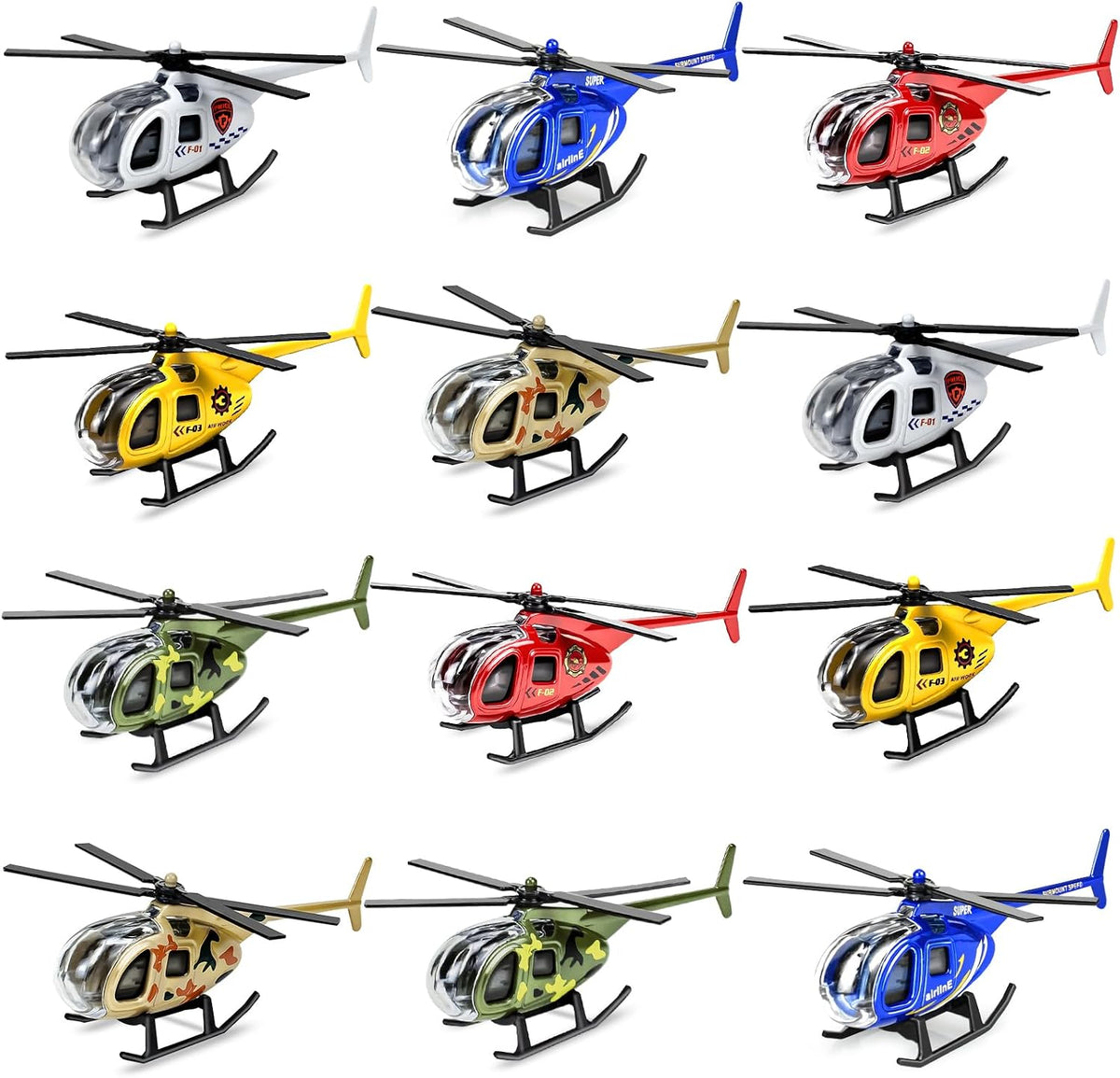 Airplane Toys, Metal Plane Pull Back Airplane Toys for Boys 3 4 5-7 – Fun for Kids & Family - 12 Pack Diecast Helicopters