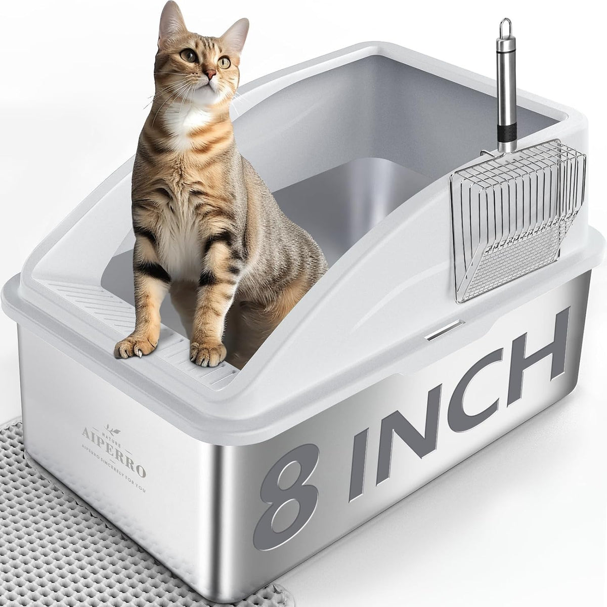AIPERRO Stainless Steel Litter Box - Silver Grey / XX-Large