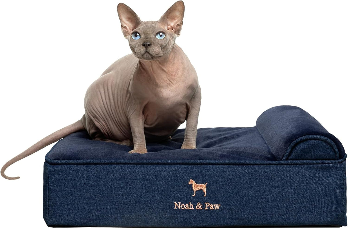 Large Dog Bed Orthopedic Memory Foam Cooling Gel 35x25x8.7 in – Essentials for Dogs - Dark Blue - DE / Small