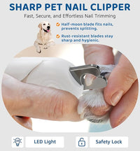 Pet Nail Clipper with Light for Cats & Small Dogs Puppies, Ultra Bright LED to Illuminate Nail Bloodline to Avoid Over Cutting, Extra-Sharp and Durable Cat Claw Trimmer with Nail File (White)