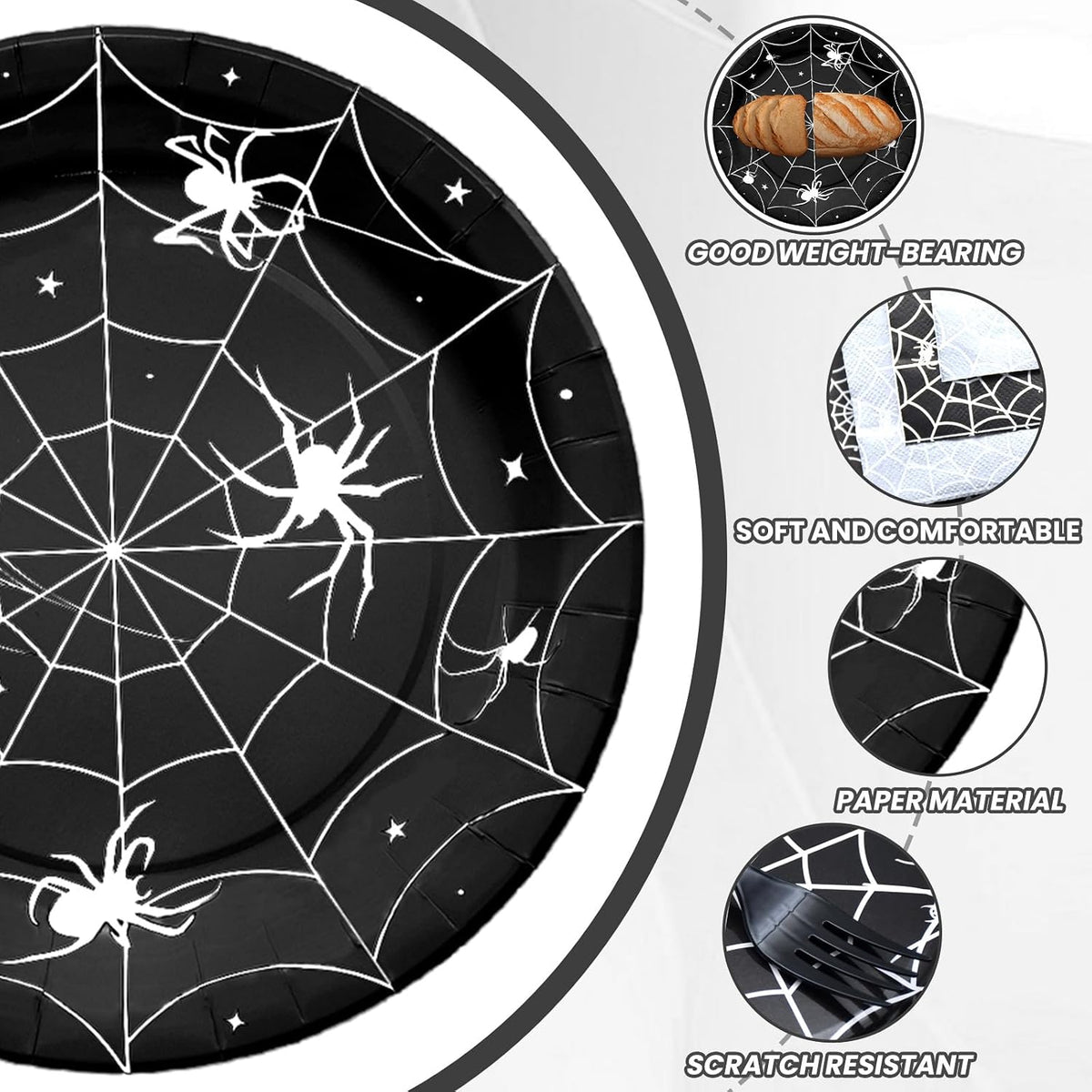 Gistome 96-piece Halloween spider web tableware set with plates, napkins and forks - view 23