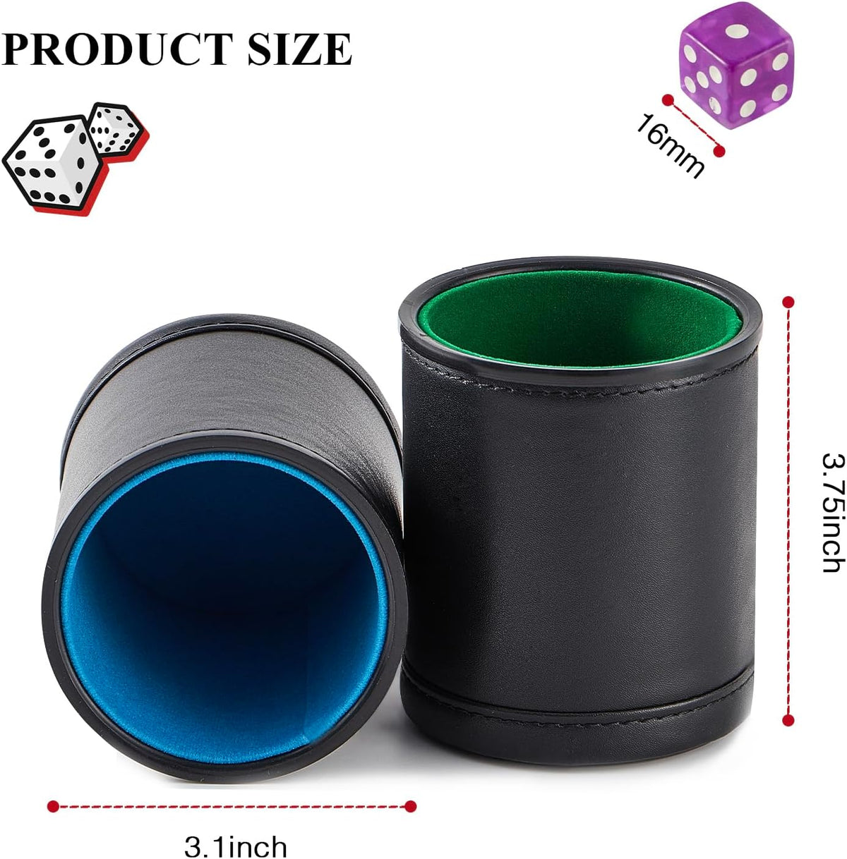 5 Pack PU Leather Dice Cups Felt Lining Quiet Shaker with 30 Dot Dice - Mixed Colors - image 4