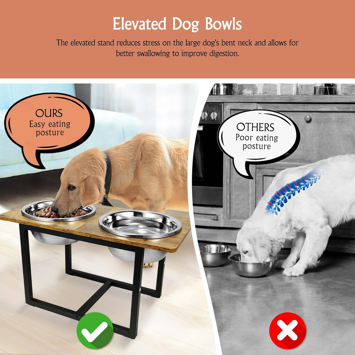 Spacnom Elevated Dog Bowls - Rustic Brown - image 4