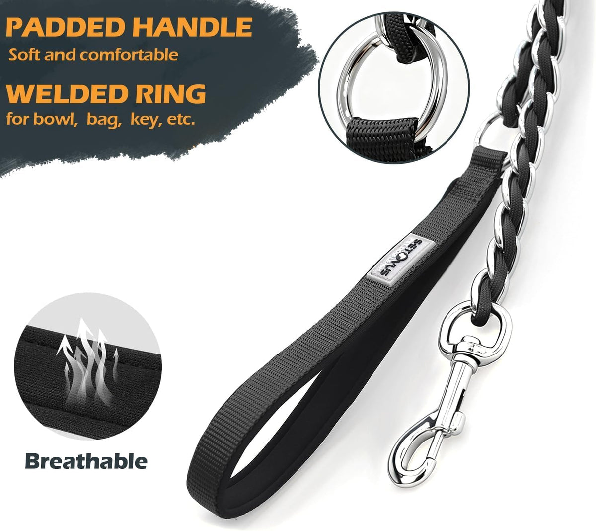 Chain Dog Leash, Bite-Proof Metal Leash - Black / 7.25FT(5-30lb) - image 3
