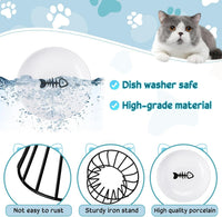 4 Sets Elevated Cat Bowls Ceramic Raised Cat Food Bowls with Metal - Black / Fishbone - image 4