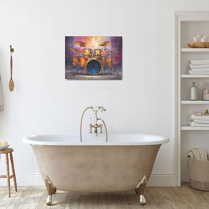 Music Wall Art Graffiti Musical Instruments Canvas Wall Decor Drum Pictures Painting Print Artwork Framed Decorations Gifts for Drummers Music Lover Studio Bar Musician Home Bedroom Living Room 12"x16"