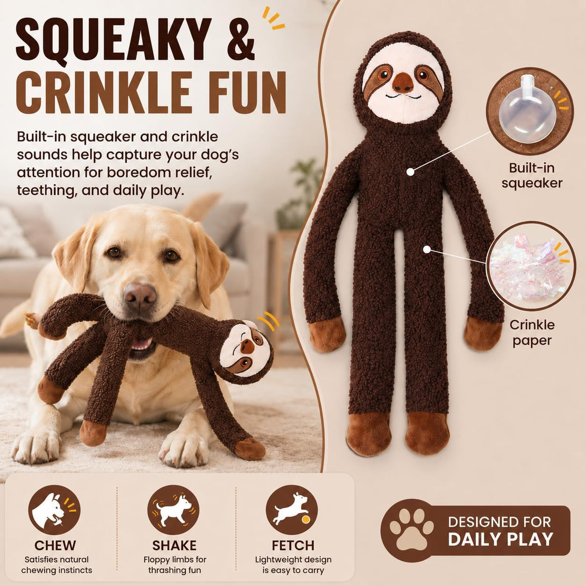 15" Squeaky Platypus Dog Toy, Plush Interactive Toy for Dogs – Essentials for Dogs - monkey - image 2