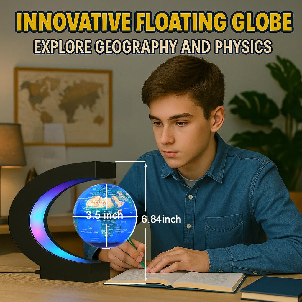 Magnetic Levitation Floating Rotating World Globe with LED Light - Blue Color-Changing - image 4