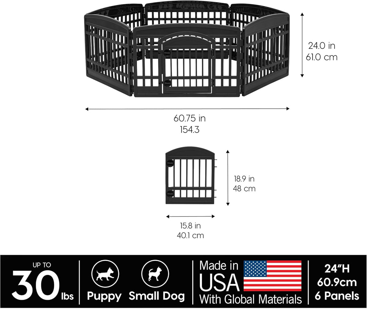 IRIS USA 4-Panel Dog Playpen, Pet Enclosure - 6 Panel - 24" H / Black - image 3