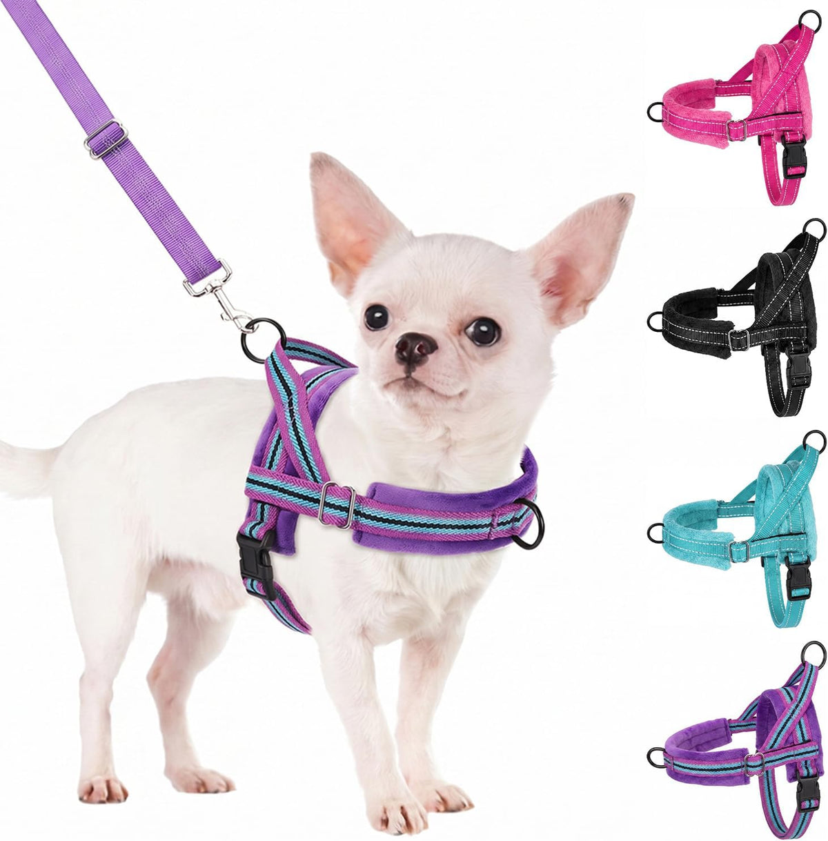 SlowTon No Pull Small Dog Harness and Leash Set with Front Clip – Essentials for Dogs - Medium / Purple