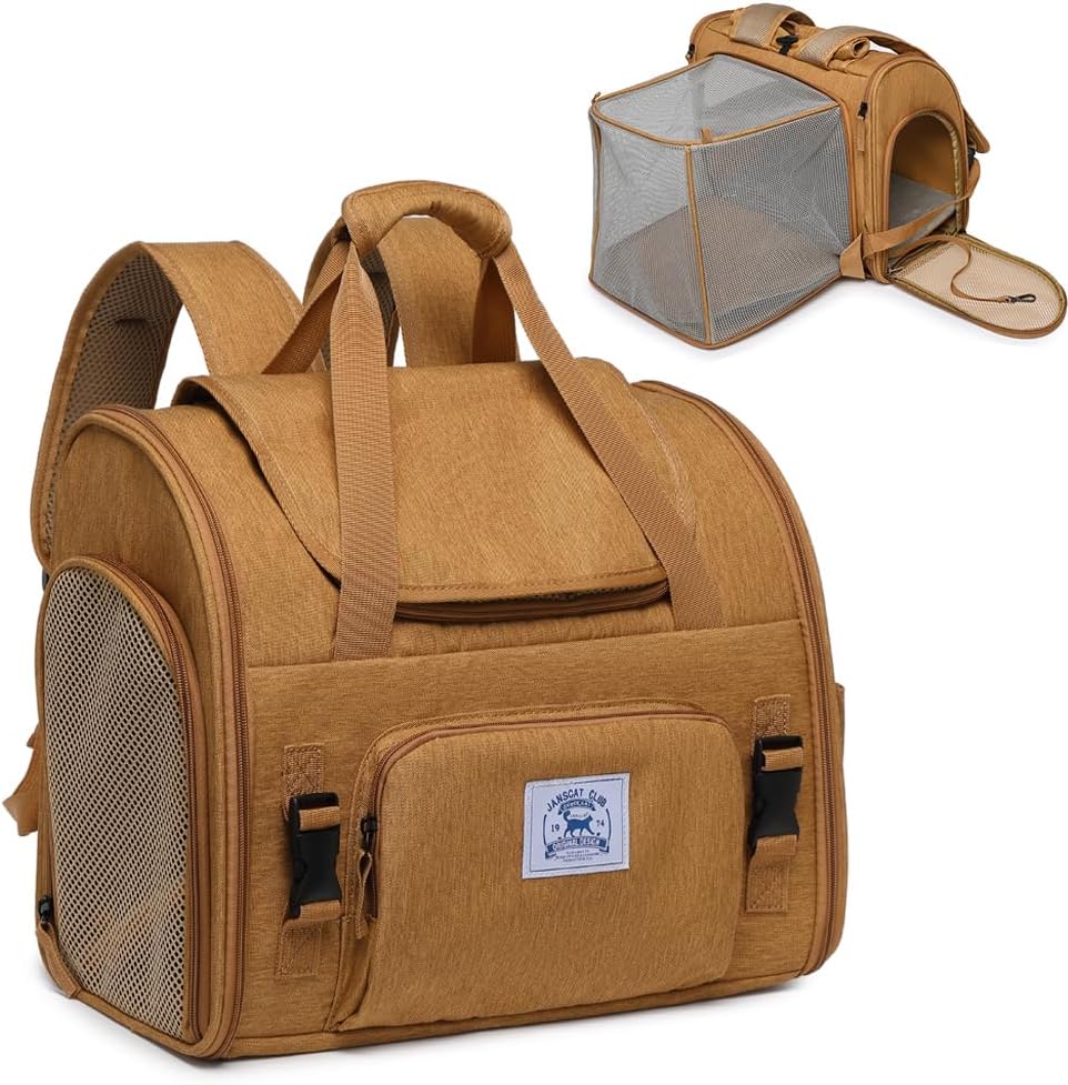Pet Backpack Carrier for Small Dogs Medium Cats, Puppies - Brown +Two-Shoulder / 16.5"L x 10.0"W x 15.5"H